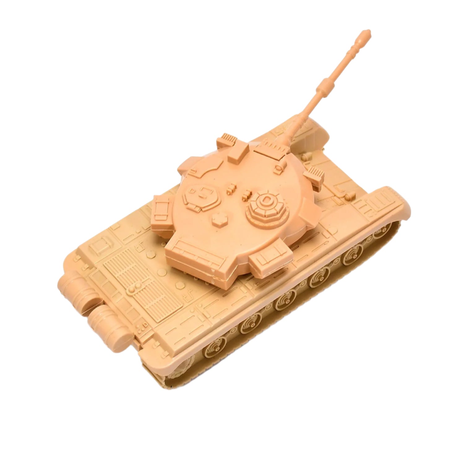 Green pull back army tank toy, front view Green pull back army tank toy, front view